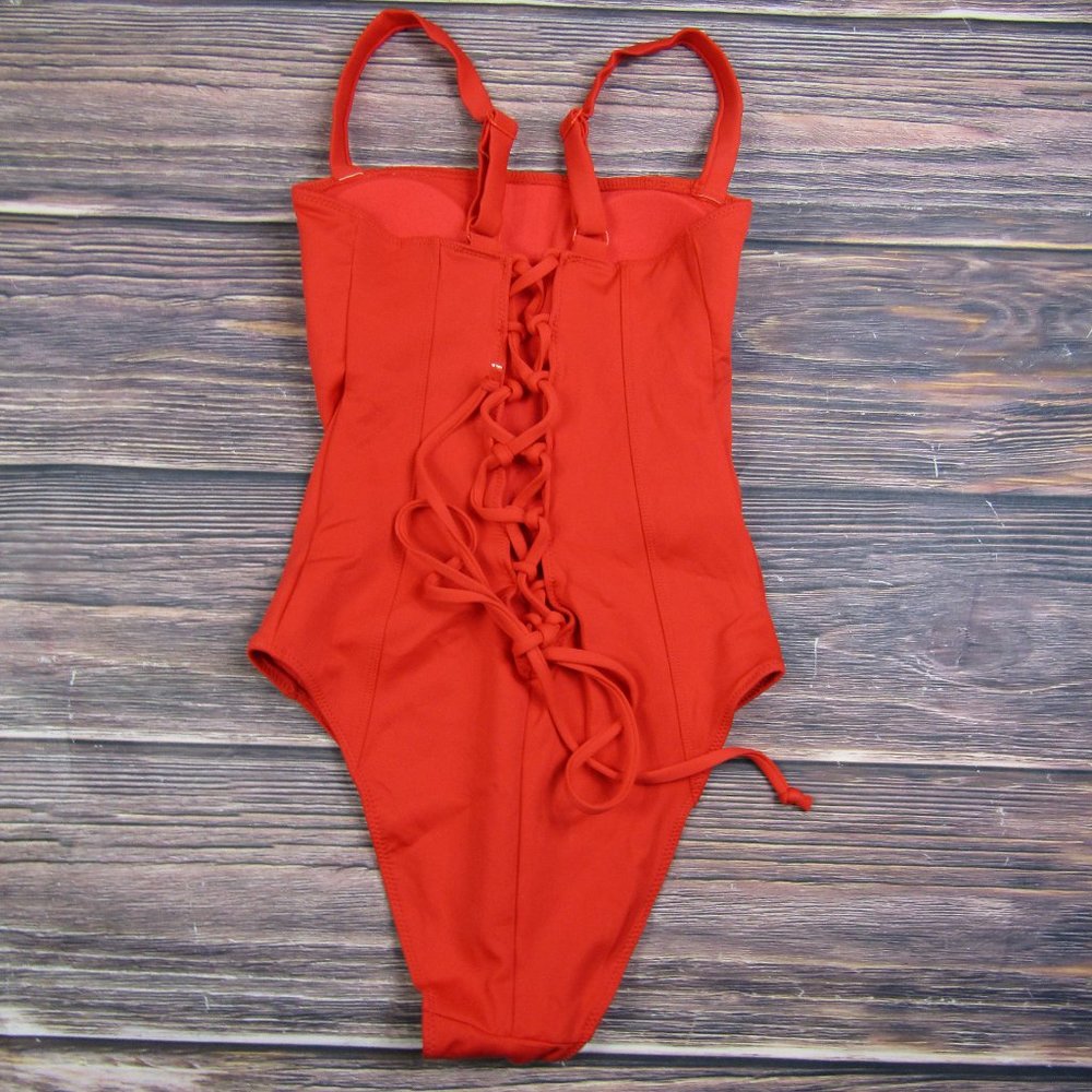 Good American NEW XS Size 0 Red Sculpt Corset One Piece Swimsuit Swim Beach - Picture 2 of 9